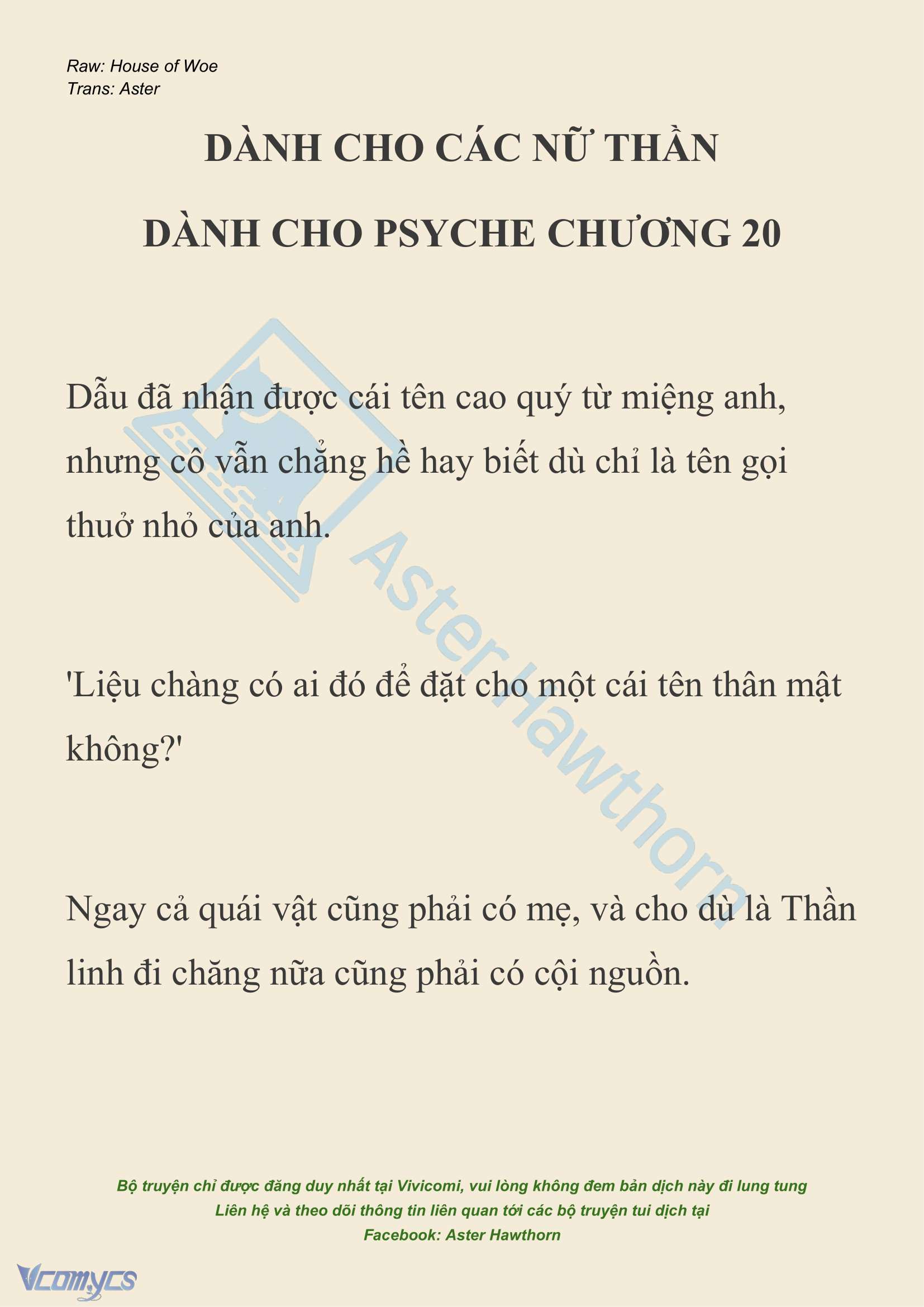 [NOVEL] Dành Cho Các Nữ Thần: Dành cho Psyche Chapter 20 - Trang 2