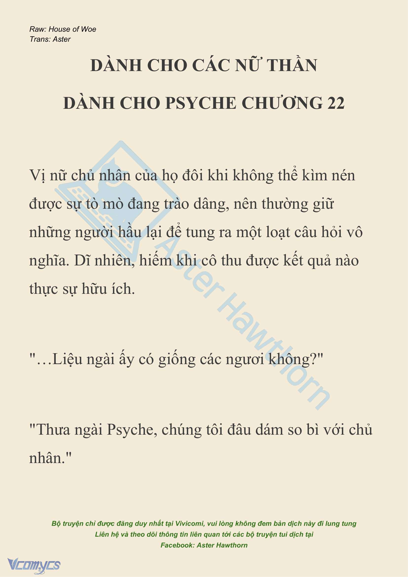 [NOVEL] Dành Cho Các Nữ Thần: Dành cho Psyche Chapter 22 - Trang 2