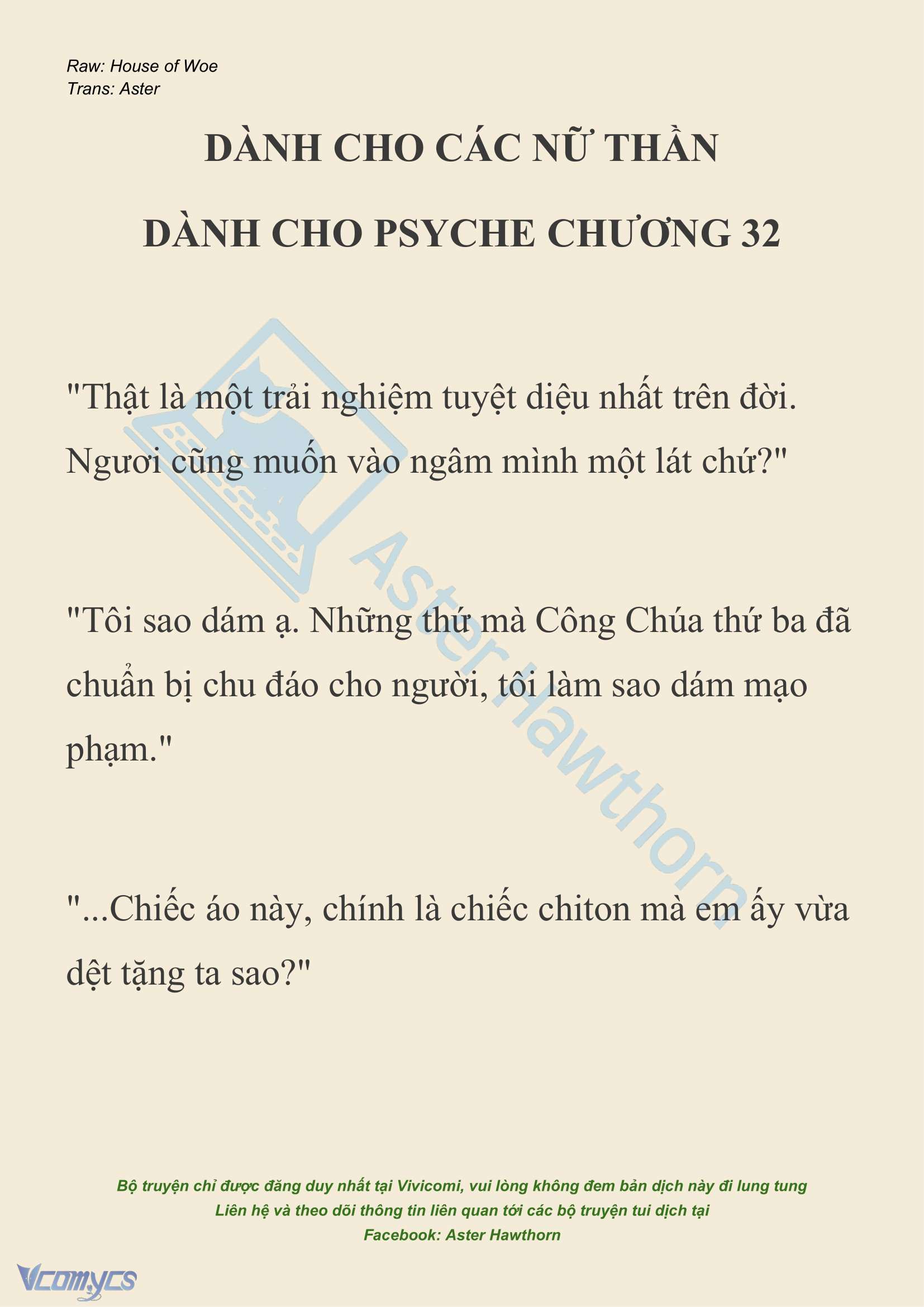 [NOVEL] Dành Cho Các Nữ Thần: Dành cho Psyche Chapter 32 - Trang 2