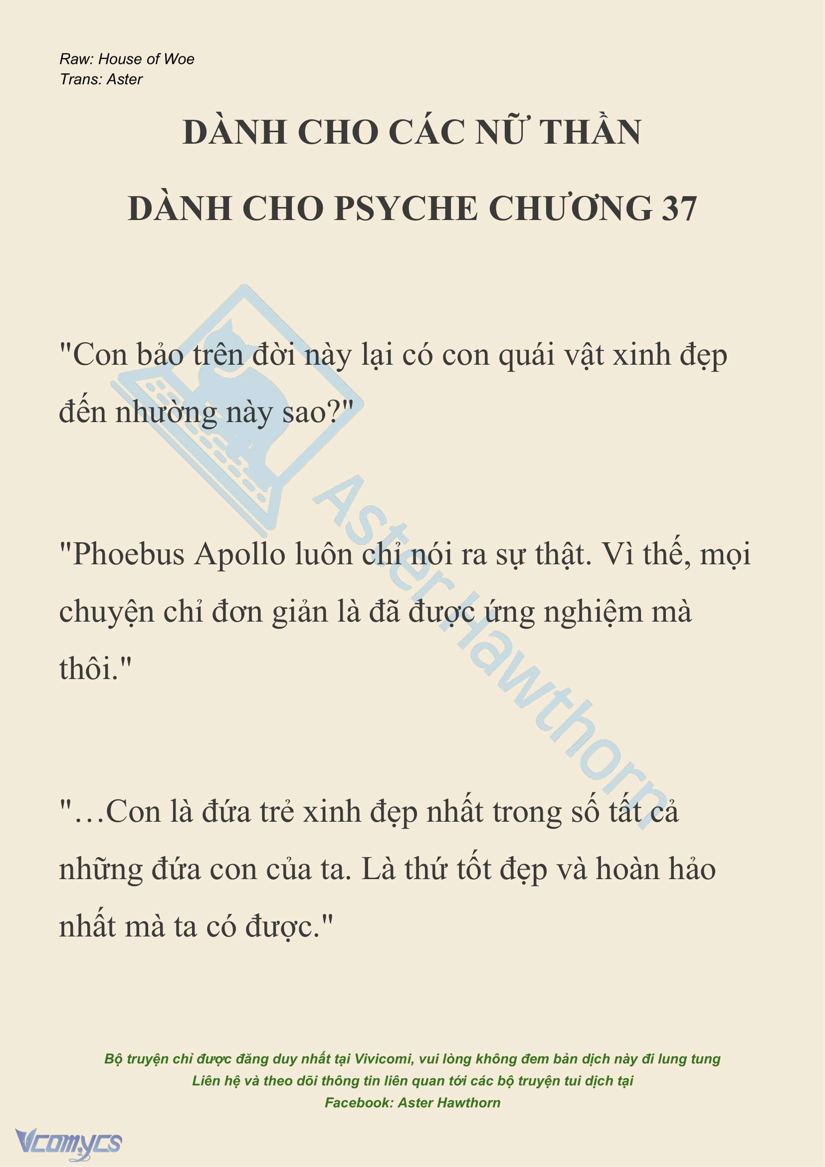[NOVEL] Dành Cho Các Nữ Thần: Dành cho Psyche Chapter 37 - Trang 2