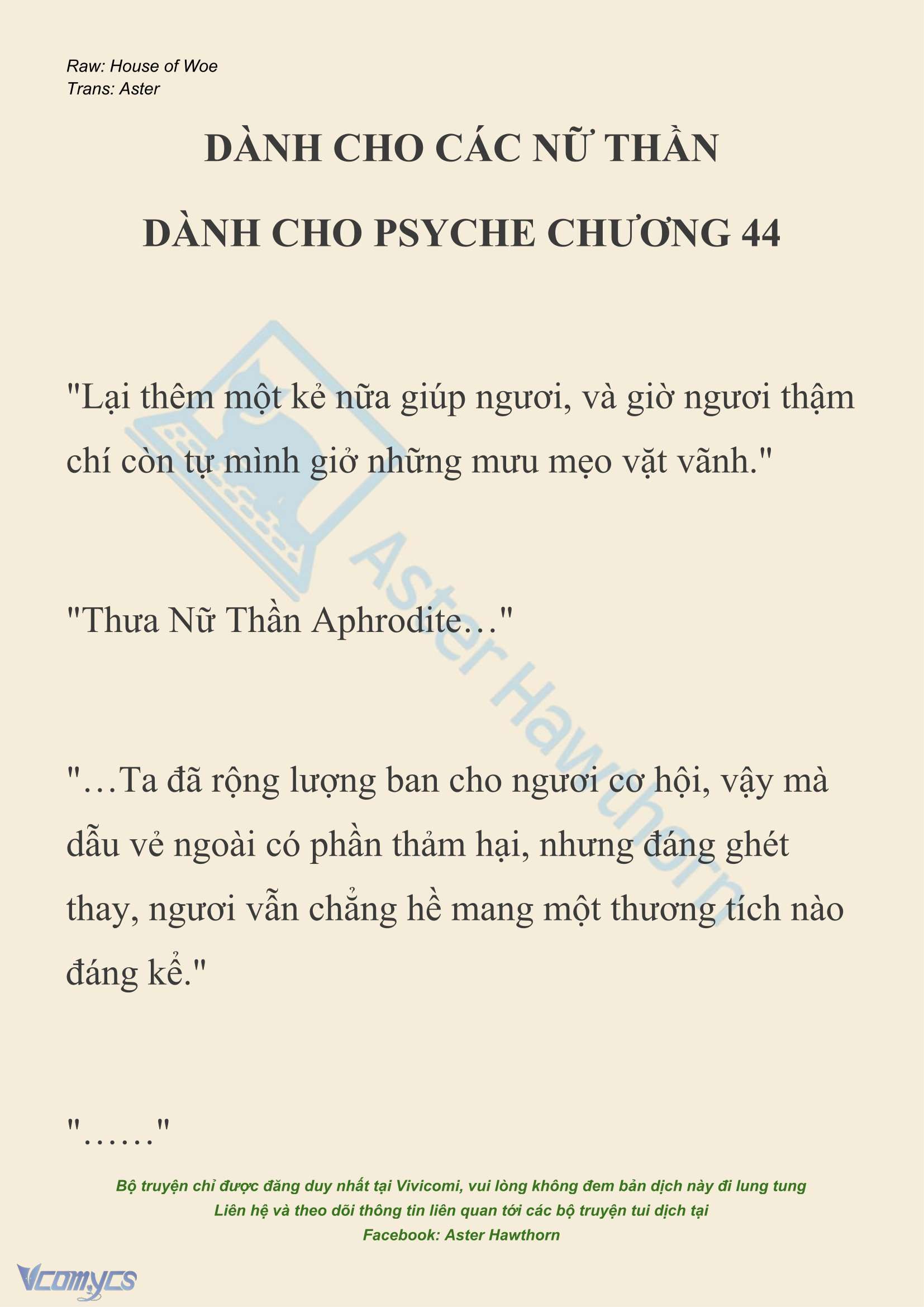 [NOVEL] Dành Cho Các Nữ Thần: Dành cho Psyche Chapter 44 - Trang 2